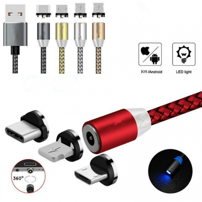 KCUB2012 Magnetic USB2.0 Cable for Mobile Micro B+Lightning+USB Type C