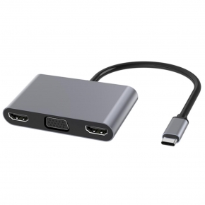 KCUAP044 MST+SST Aluminum USB Type C to Dual HDMI+VGA+USB3.0+PD Converter